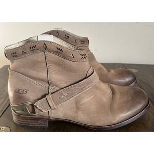 UGG Austin Fawn Ankle Boots Women's‎ 7  Brown Leather Shearling Western Cowboy